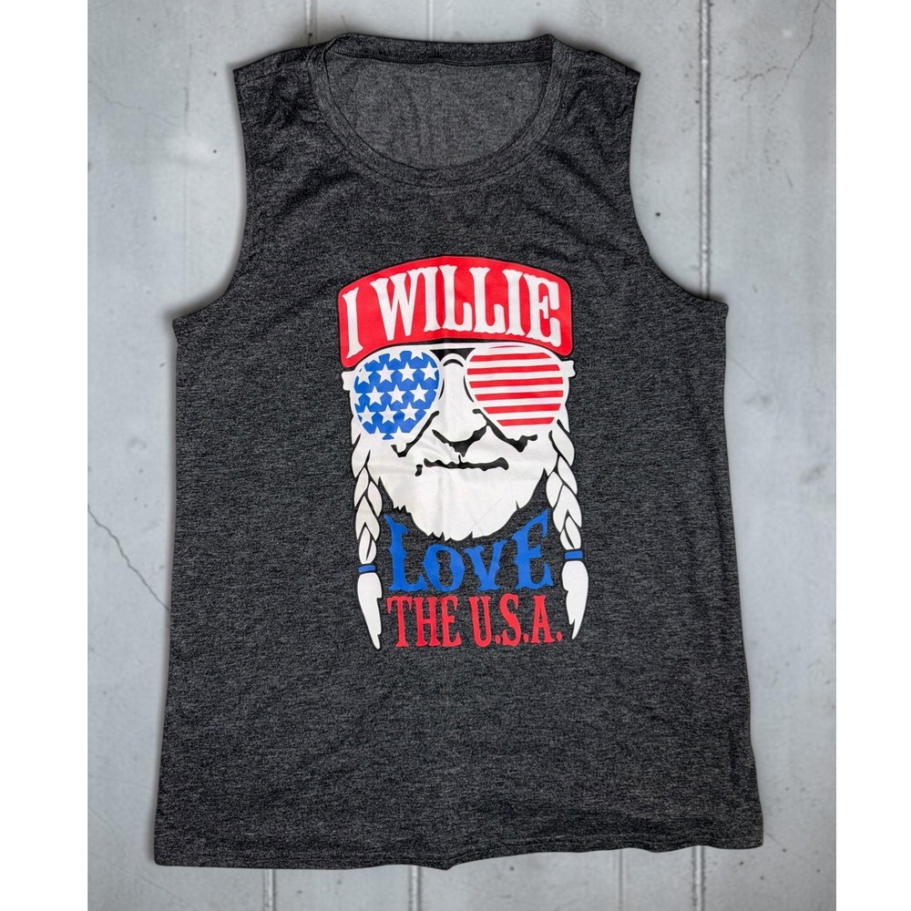 Willie Nelson - Patriotic Muscle Tank Top - "I Willie Love USA - Large